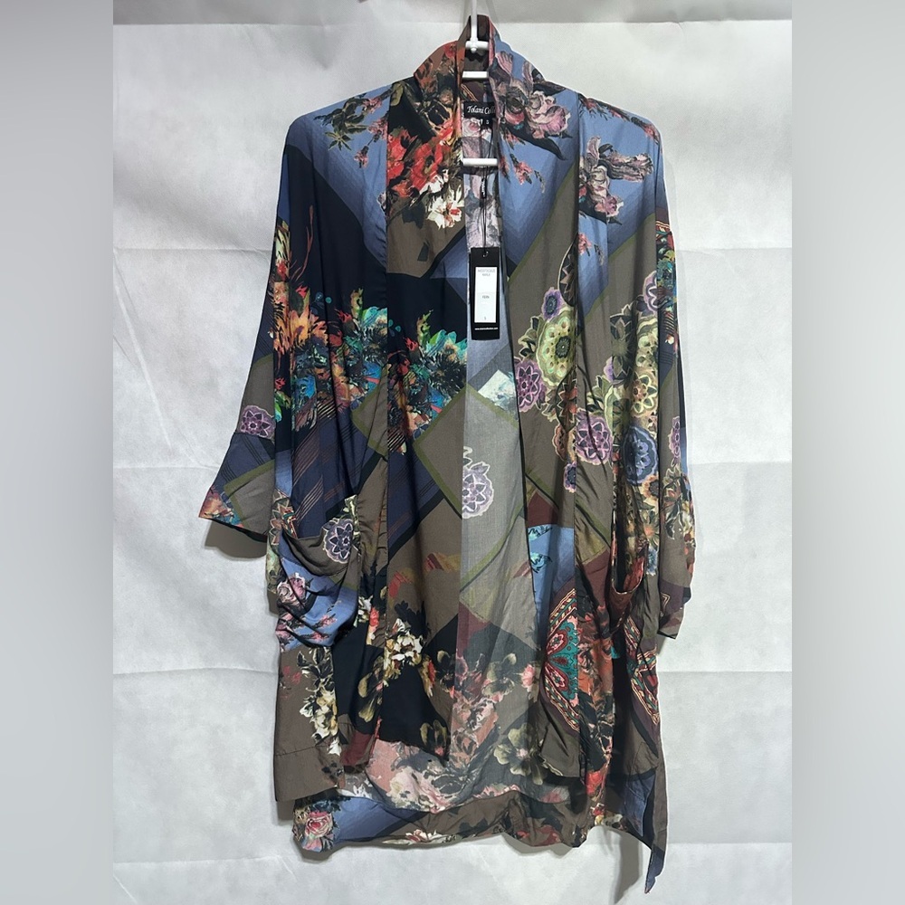 NWOT Tolani Boho Floral Patchwork Kimono Top - Blue & Brown